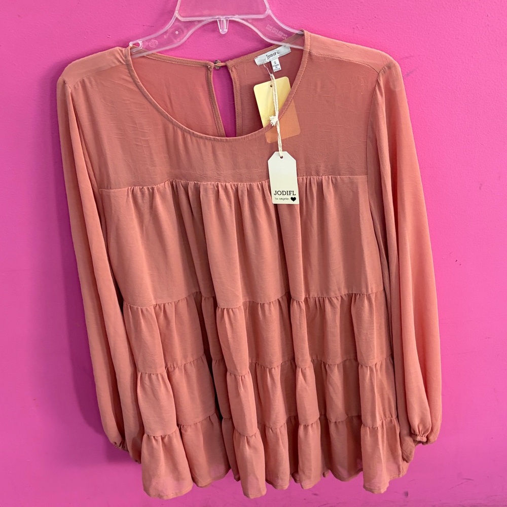 JODIFL Dusty Rose Tiered Long-Sleeve Tunic